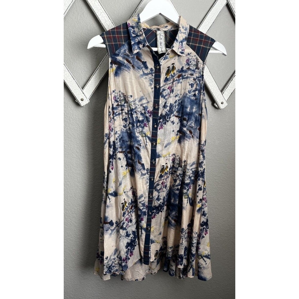 Aratta Silent Journey Women's S Lightweight Floral Tunic Blouse Sleeveless Boho